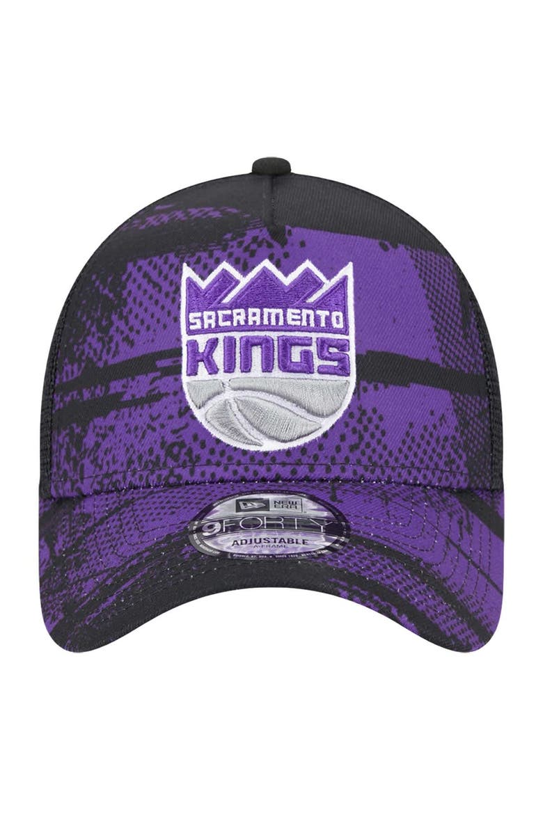 Men's New Era Black/Purple Sacramento Kings Tip Off A-Frame Trucker 9FORTY Adjustable Hat, Alternate, color, Black
