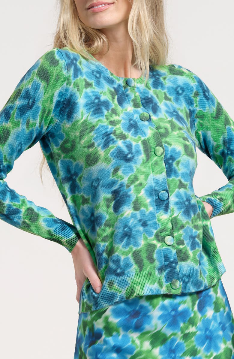 Isaac Mizrahi New York Floral Print Cardigan, Main, color, Green Multi