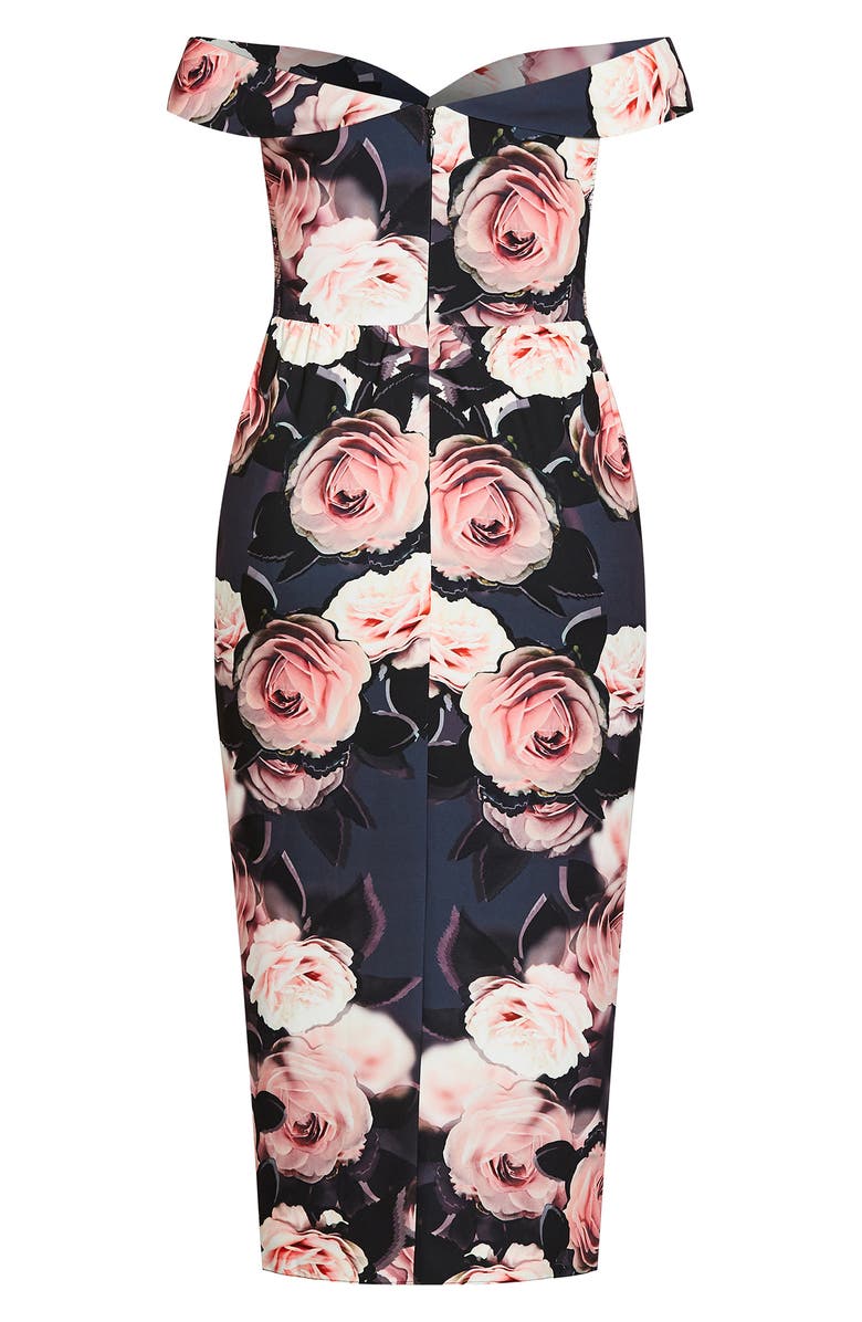 City Chic Sweet Love Floral Tulip Hem Off the Shoulder Dress, Alternate, color,