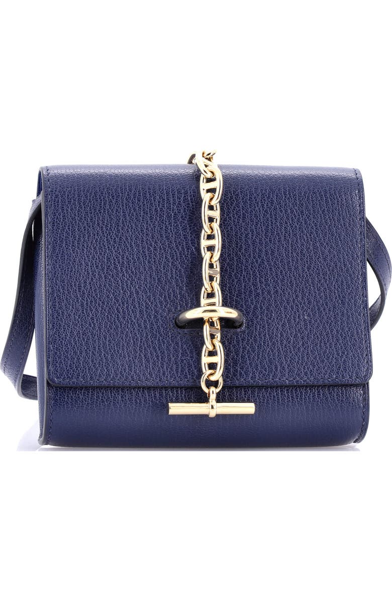 Pre-Owned Hermes Chaine d'Ancre Compact Wallet on Strap Chevre Mysore, Main, color, Bleu Nuit