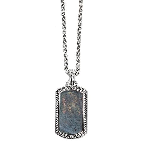 Sterling Silver & Gemstone Dog Tag Pendant Necklace