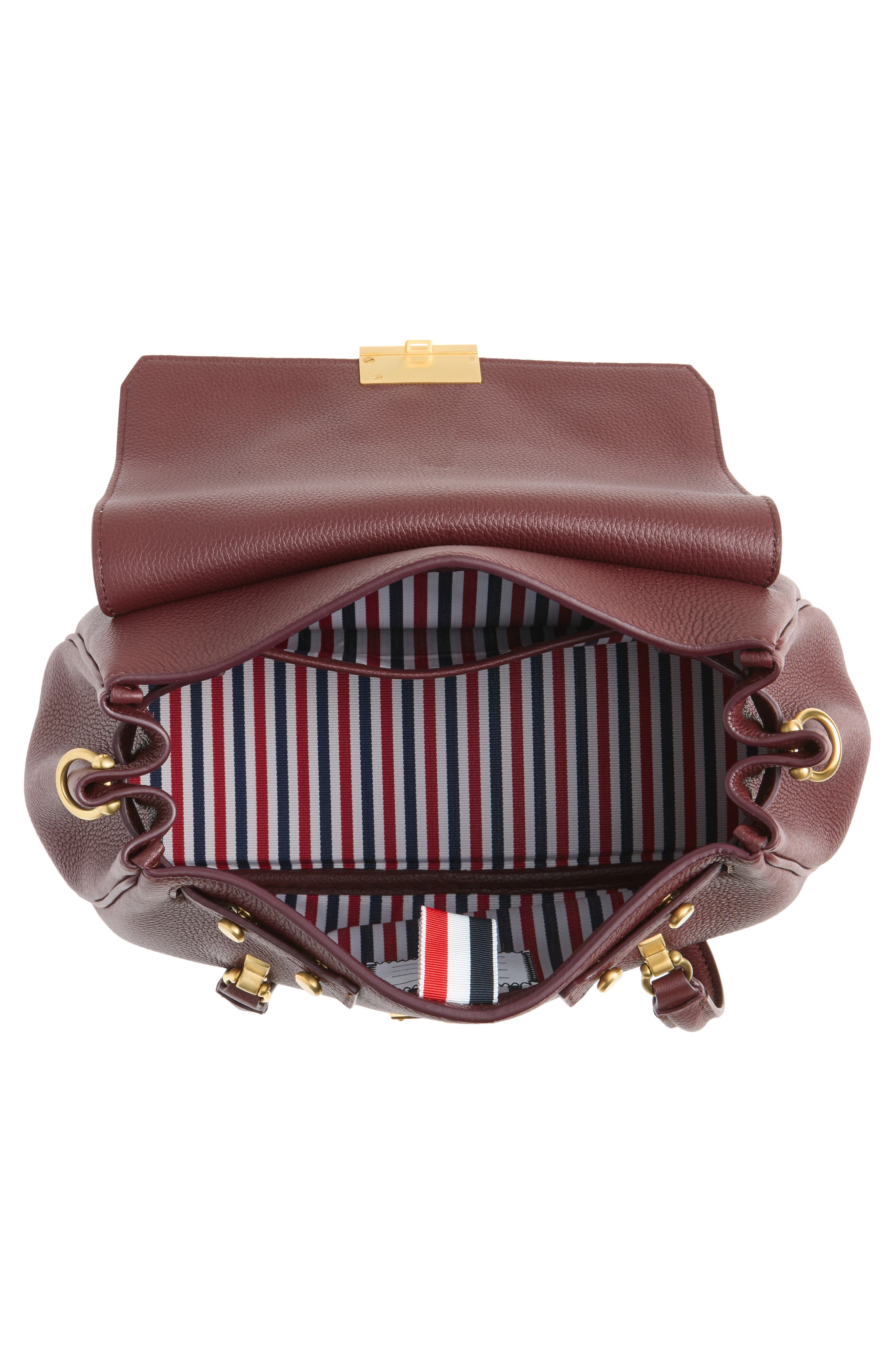 Thom Browne Small Bolton Soft Pebble Grain Leather Top Handle Bag, Alternate, color, Dark Burgundy