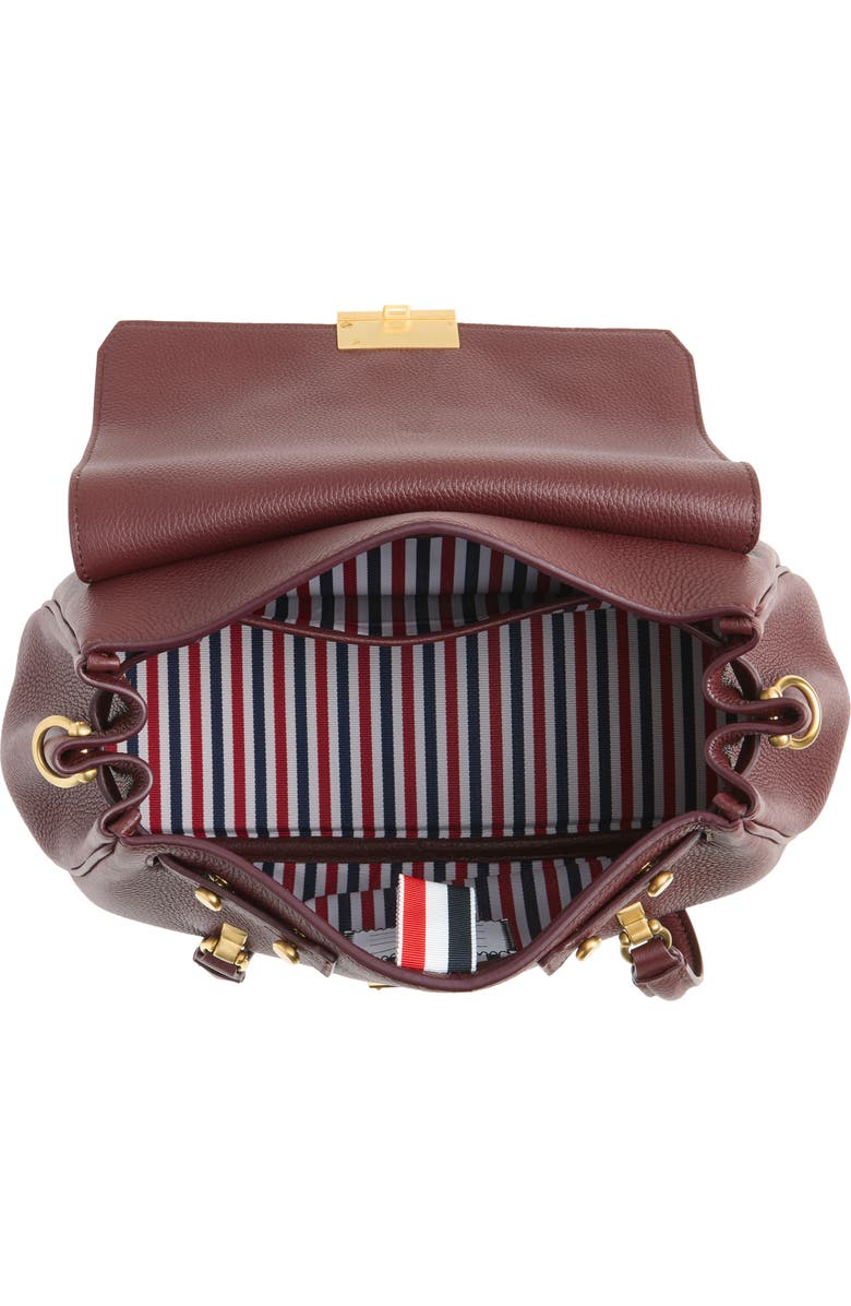 Thom Browne Small Bolton Soft Pebble Grain Leather Top Handle Bag, Alternate, color, Dark Burgundy