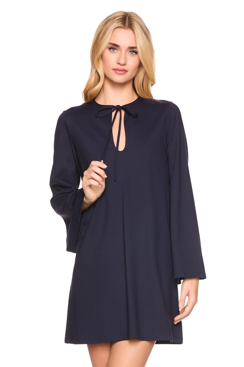 Tie Keyhole Bell Sleeve Minidress, Alternate, color, MIDNIGHT