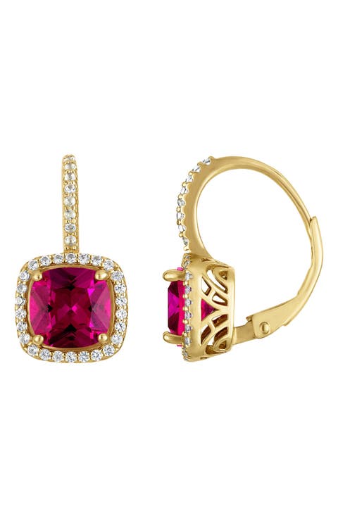 14K Gold Over Silver Gemstone And Diamond Leverback Earrings