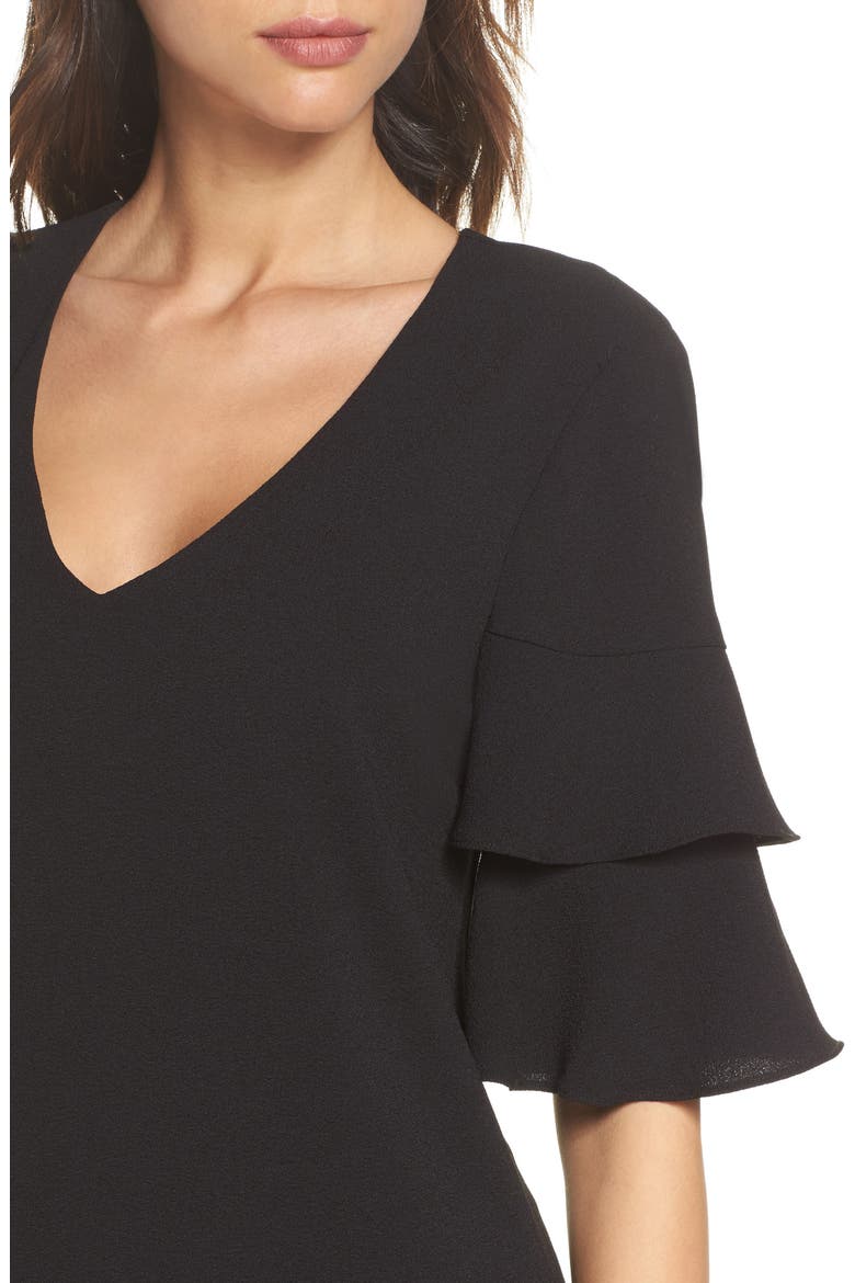 Ruffle Sleeve Shift Dress, Alternate, color, BLACK