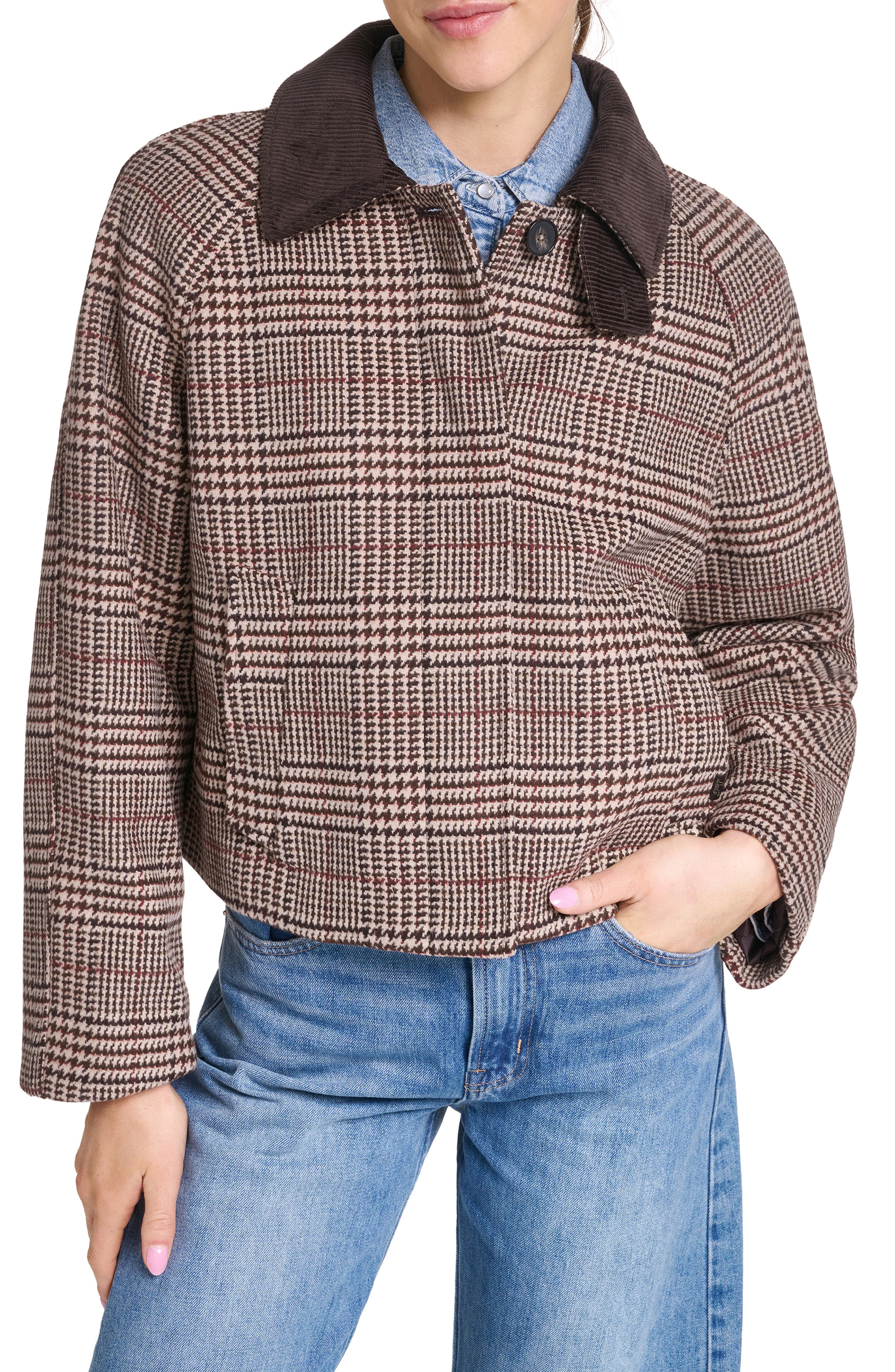 Levi's Corduroy Collar Houndstooth Plaid Short Mac Jacket (Women