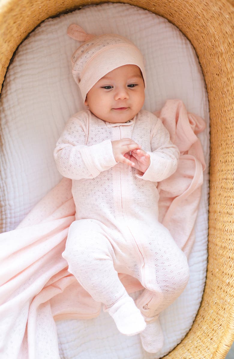 L'ovedbaby Organic Cotton Pointelle Zip Footie, Alternate, color, 