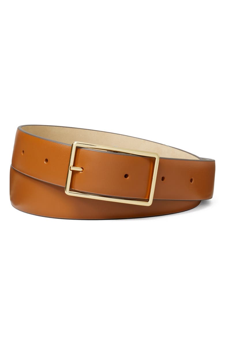 Tory Burch Gigi Leather Belt, Main, color, Aged Tan / Gold