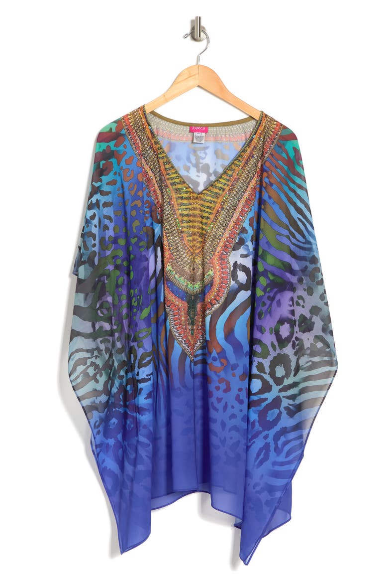 Bright Printed Poncho, Alternate, color, BLUE