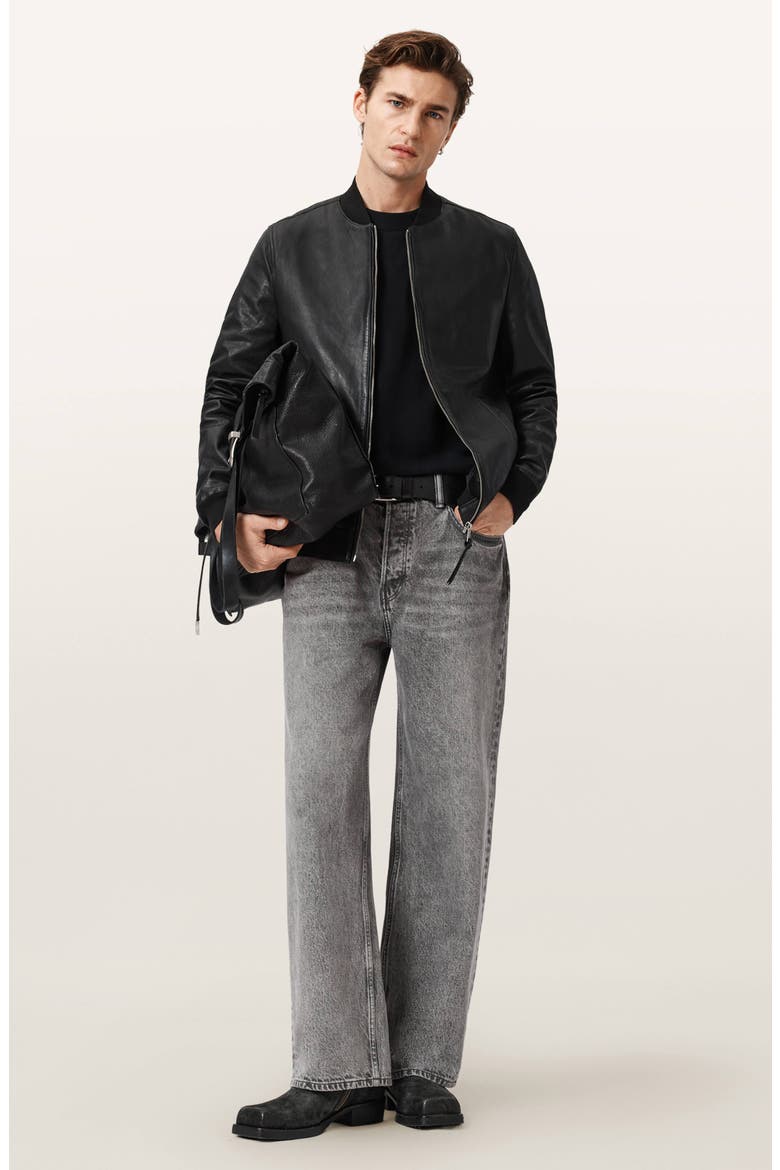 Morten Leather Bomber Jacket, Alternate, color, BLACK