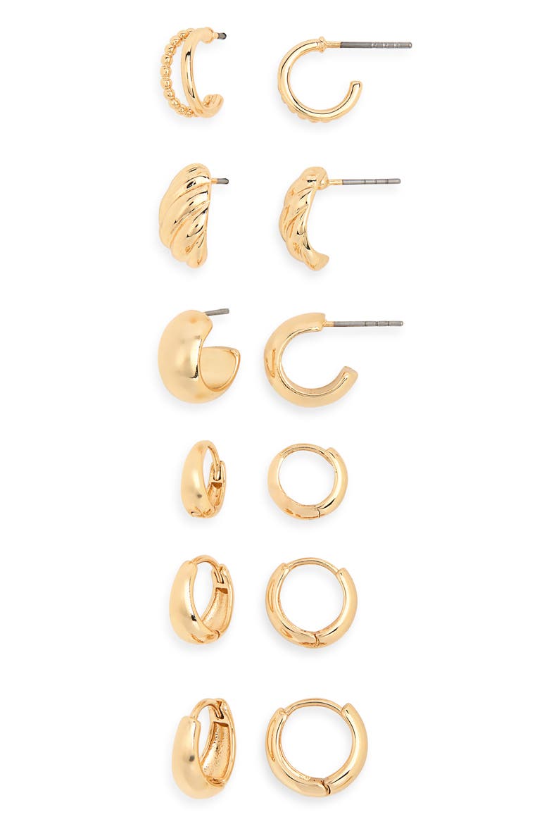 6-Pack Huggie Hoop Earrings, Main, color, GOLD