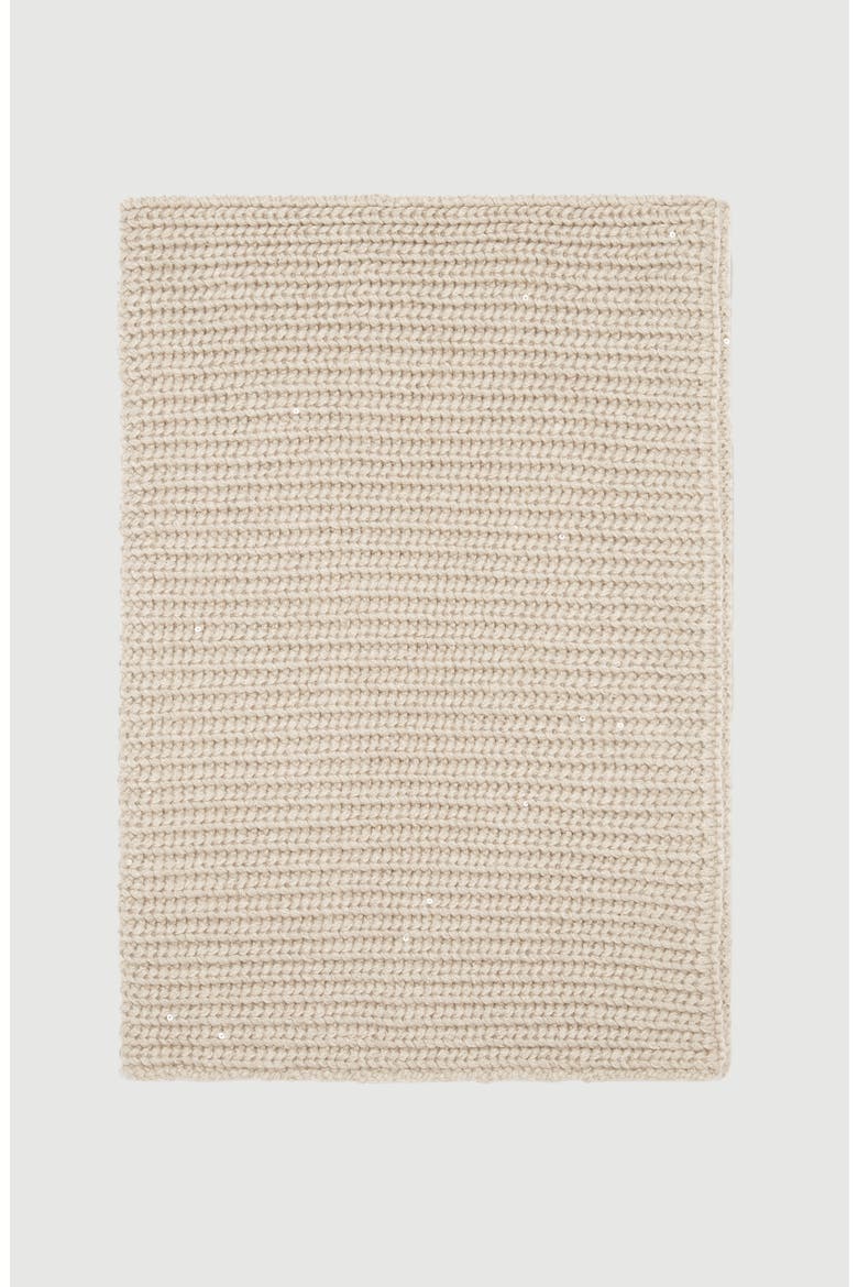Cashmere and silk dazzling rib knit neck warmer, Main, color, Beige