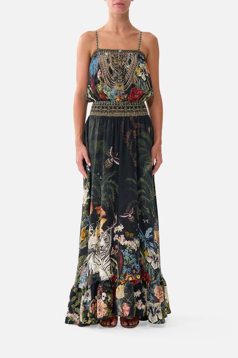 Shirred Waist Long Dress