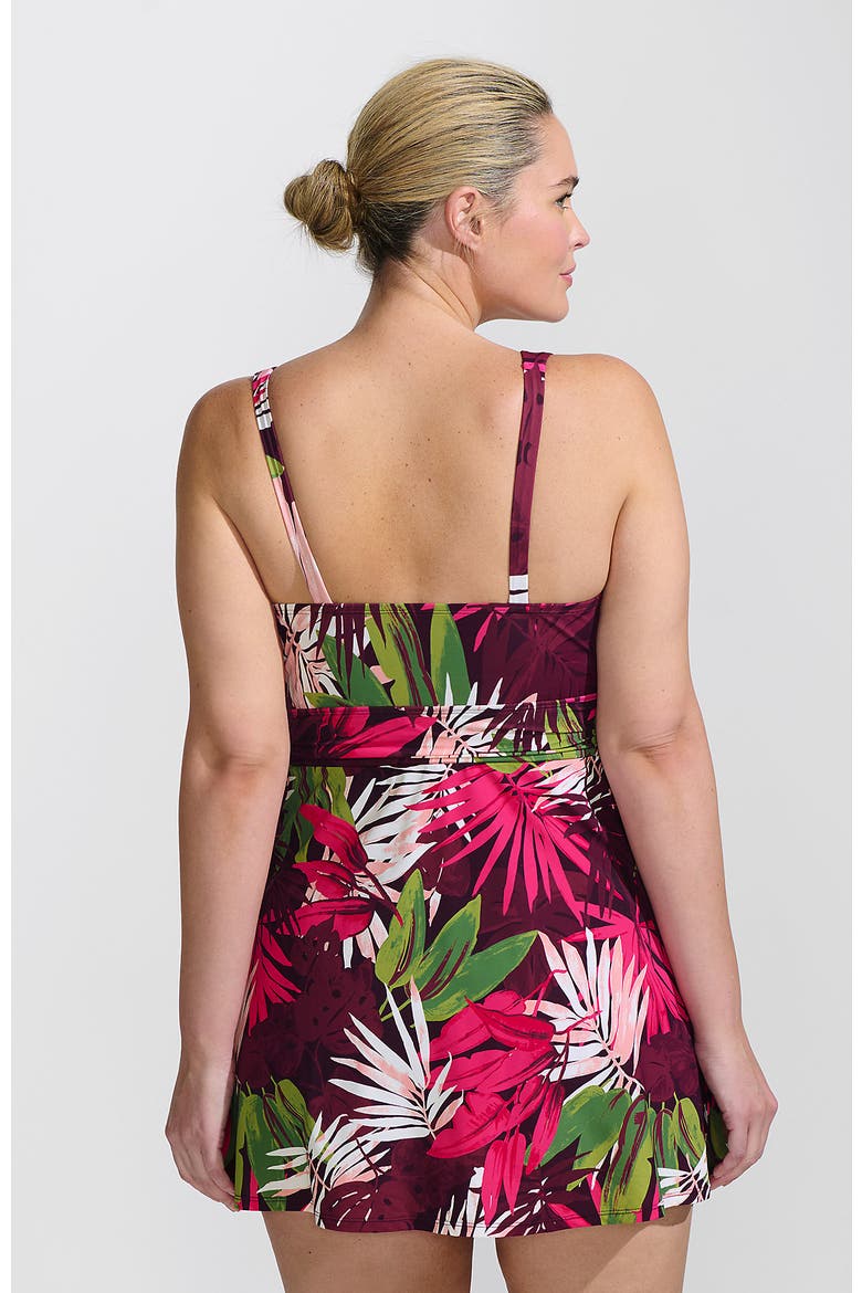 Slender Suit Shine U-Wire Swim Dress Swimsuit, Alternate, color, Dark Wine Multi Tropical Palm