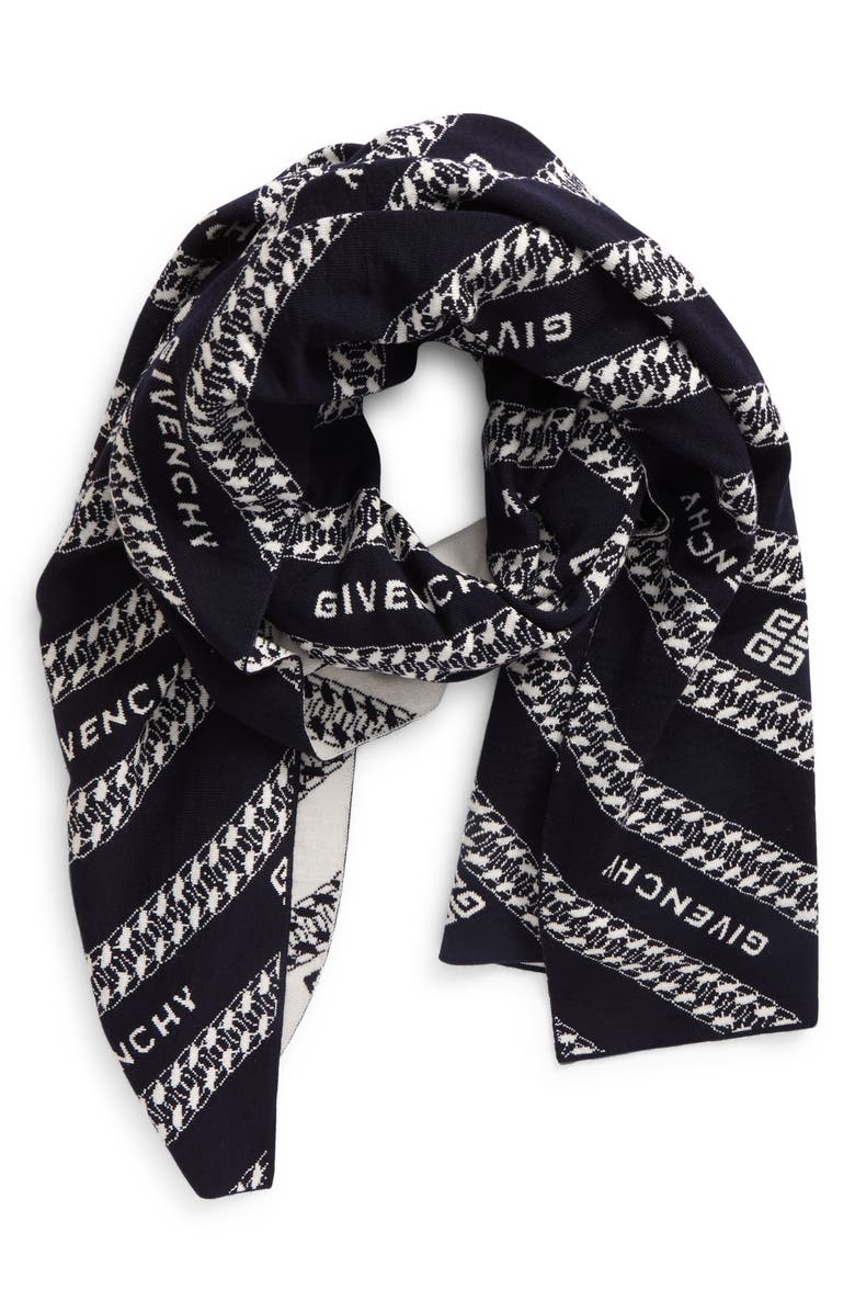 Givenchy Intarsia Logo & Chain Link Wool Scarf, Main, color, 