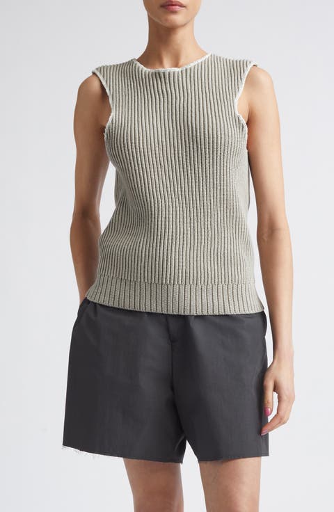 Deconstructed Sleeveless Cotton & Nylon Sweater