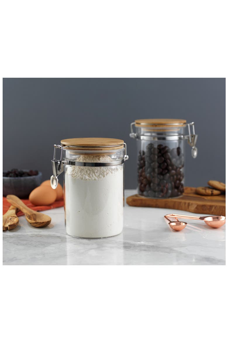 Set of 2 Glass Storage Jars with Airtight Bamboo Clamp Lids, Alternate, color, CLEAR