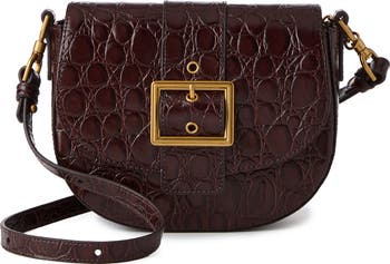 Briar Croc Embossed Leather Saddle Bag