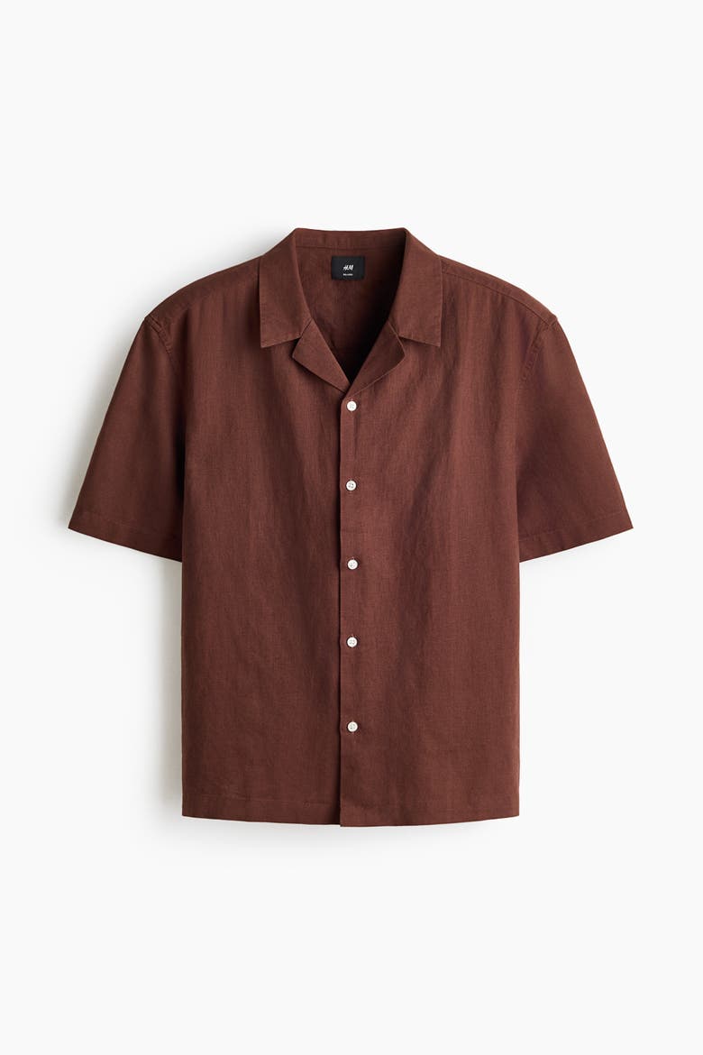 Relaxed Fit Linen-blend Resort Shirt, Main, color, Brown