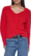DKNY Cable Knit V-Neck Sweater