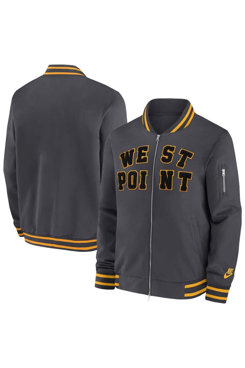 Men's Nike Anthracite Army Black Knights West Point Classic Collection Full-Zip Bomber Jacket, Main, color, Anthracite