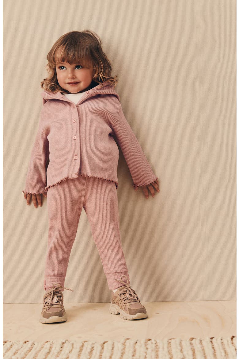Kids' Cotton Rib Button-Up Hoodie & Leggings Set, Alternate, color, PINK