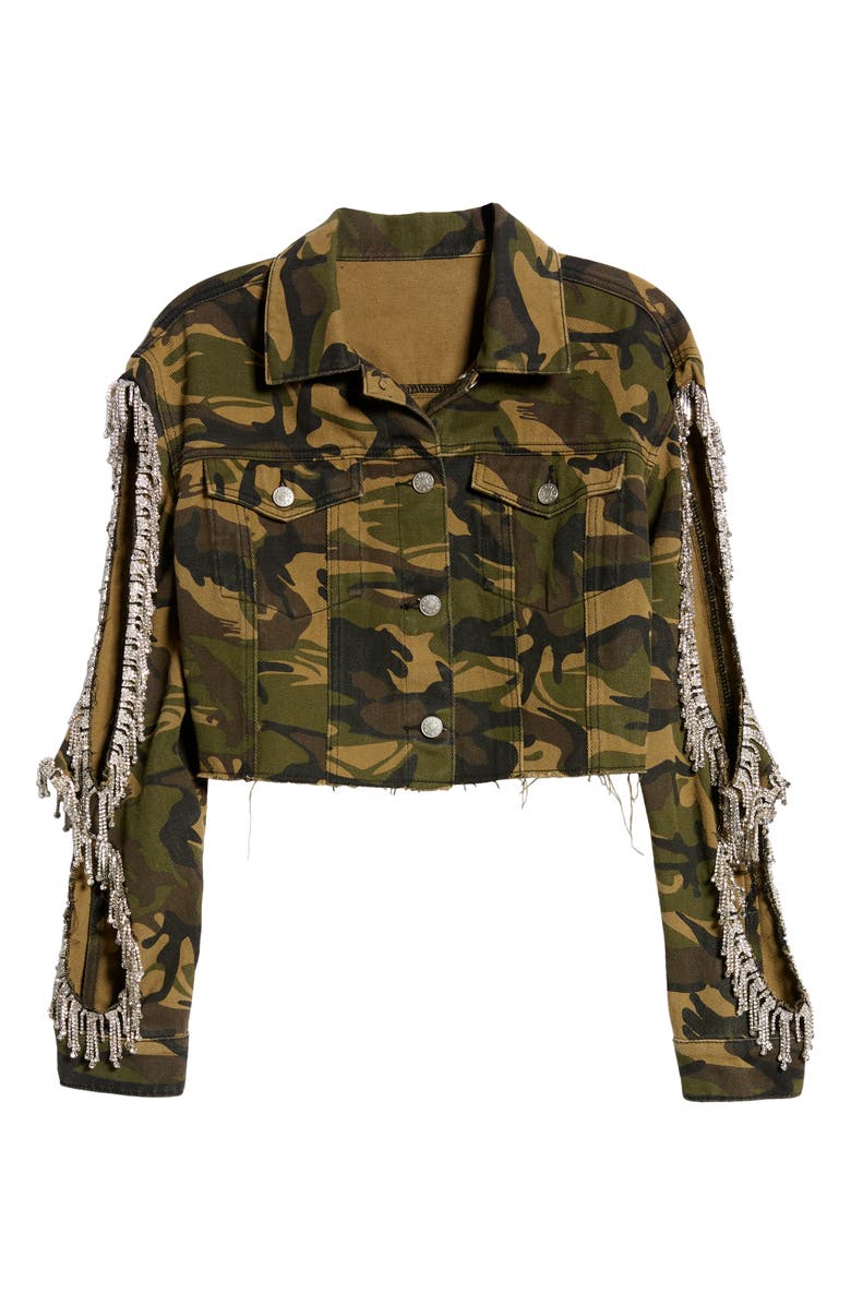 AZALEA WANG Crystal Embellished Fringe Camo Print Jacket, Alternate, color, 