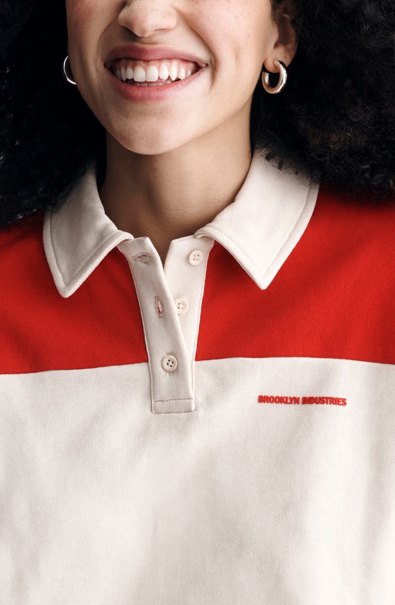 Brooklyn Industries Colorblock Polo Sweatshirt, Alternate, color, Goji Berry
