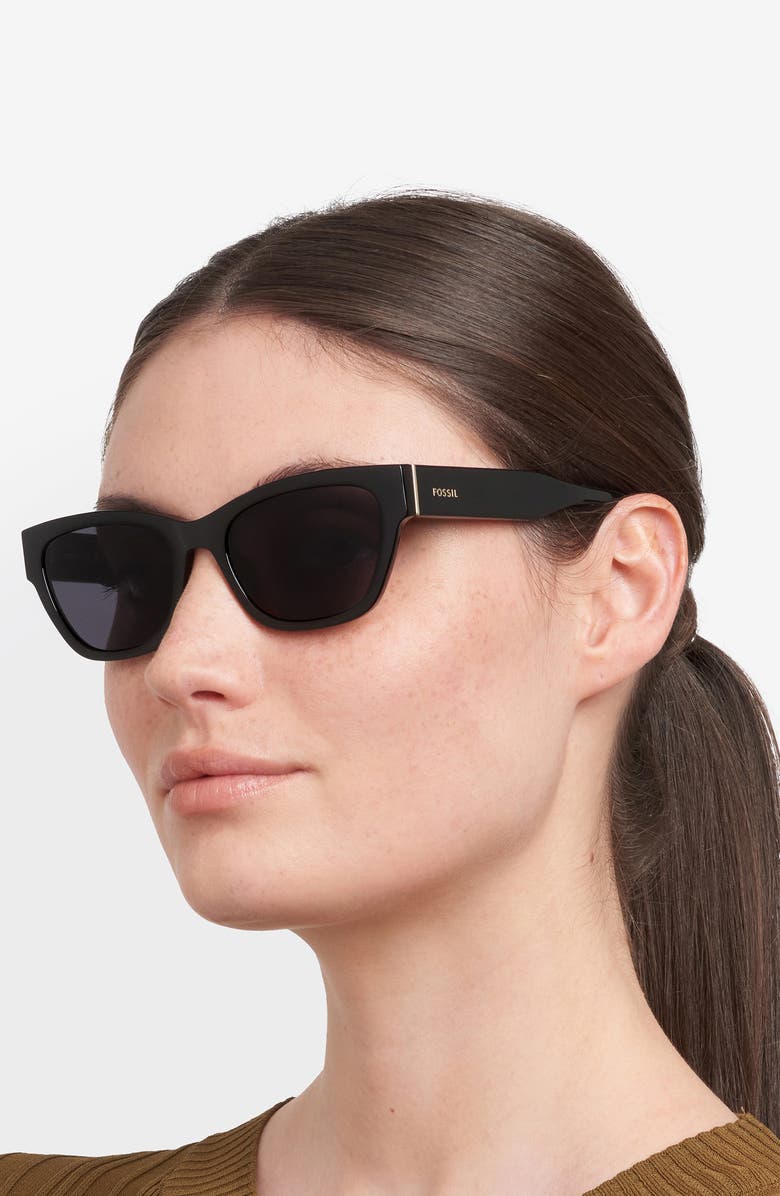 Fossil 55mm Rectangular Sunglasses, Alternate, color, Black/ Grey