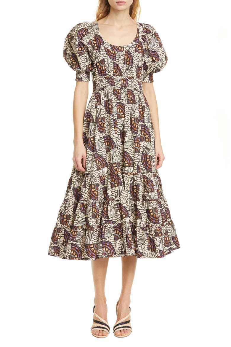 Juniper Puff Sleeve Midi Dress, Main, color, CREAM