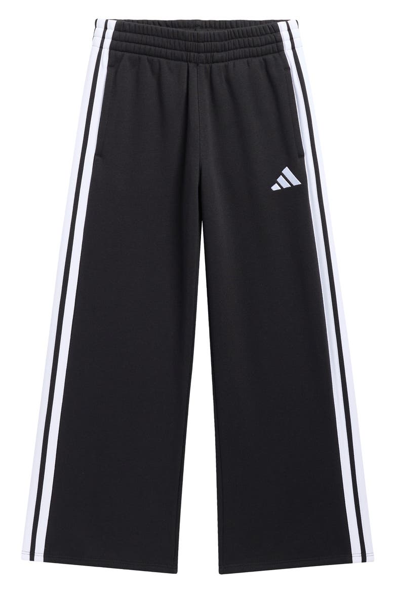 Kids' Three Stripe Wide Leg Pants, Main, color, BLACK