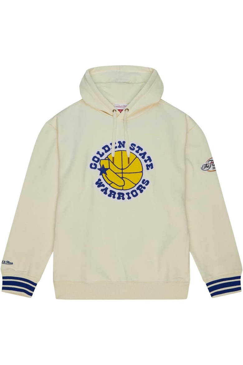 Men's Mitchell & Ness Cream Golden State Warriors Chainstitch Felt Pullover Hoodie, Alternate, color, Cream