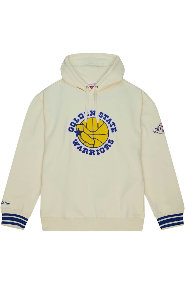 Mitchell & Ness Men's Mitchell & Ness Cream Golden State Warriors Chainstitch Felt Pullover Hoodie, Alternate, color, 