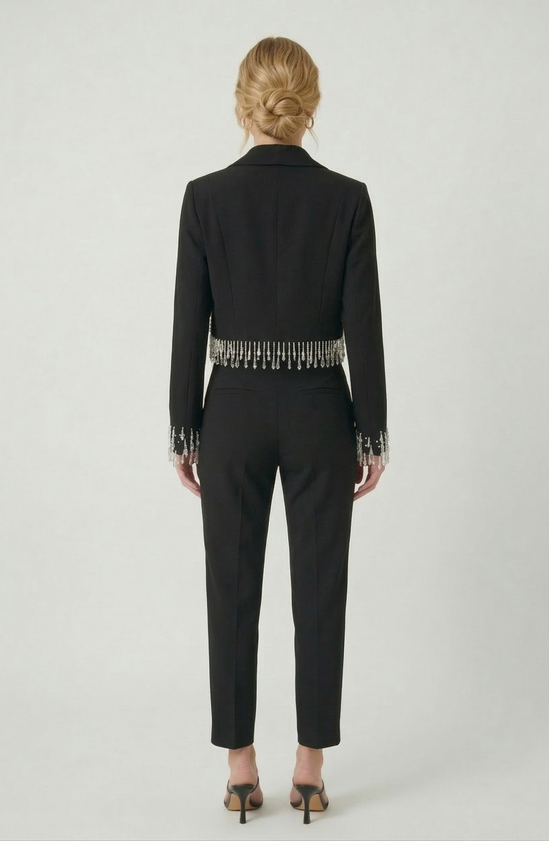 Modenaire Beaded Cropped Blazer with Shawl Collar, Alternate, color, Black