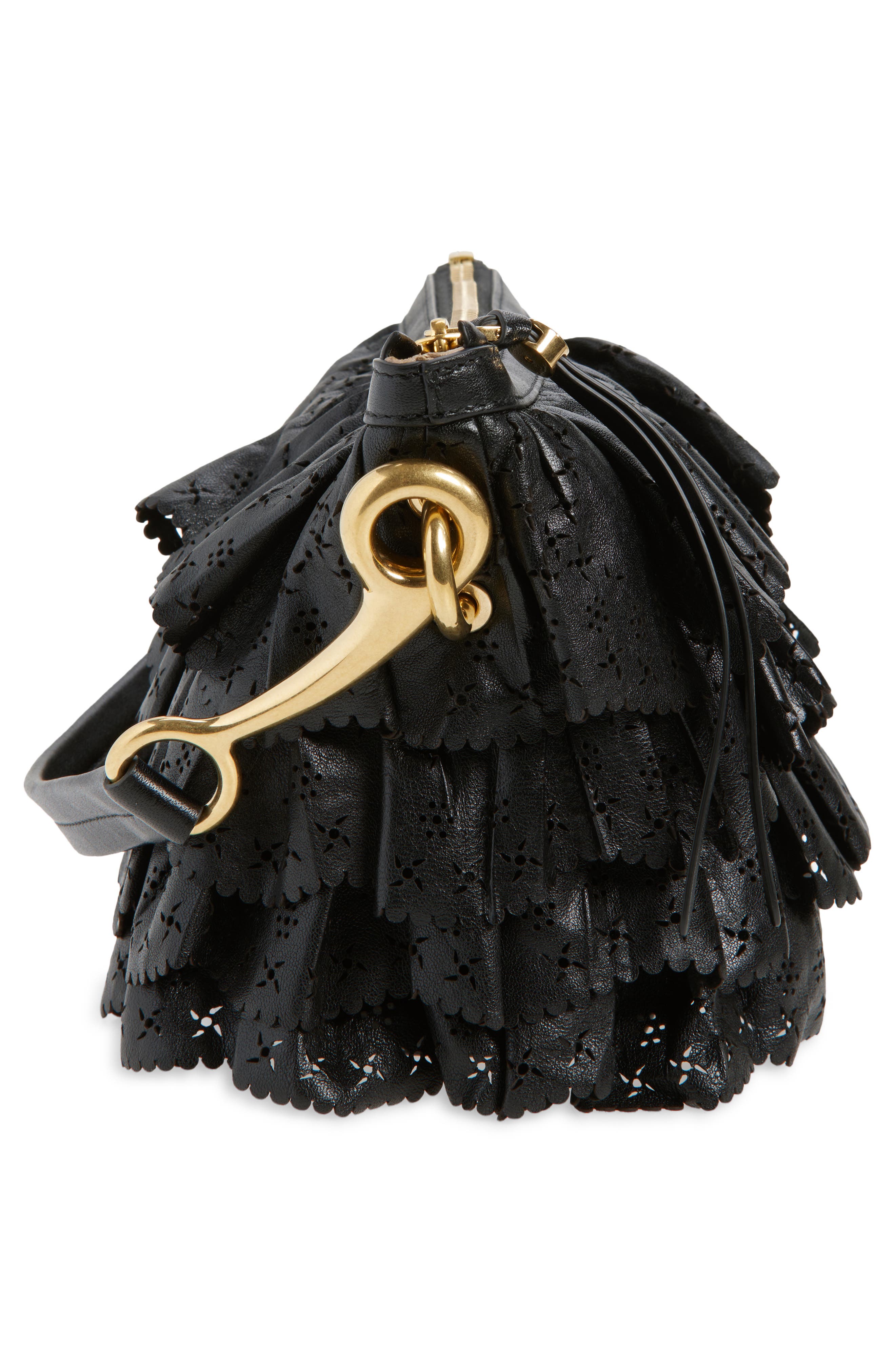 Burberry Mini Ruffle Leather Bag, Alternate, color, Black