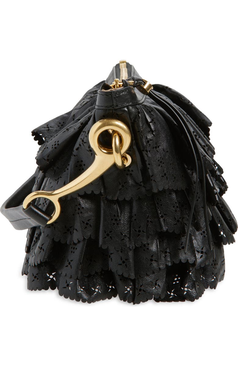 Burberry Mini Ruffle Leather Bag, Alternate, color, Black