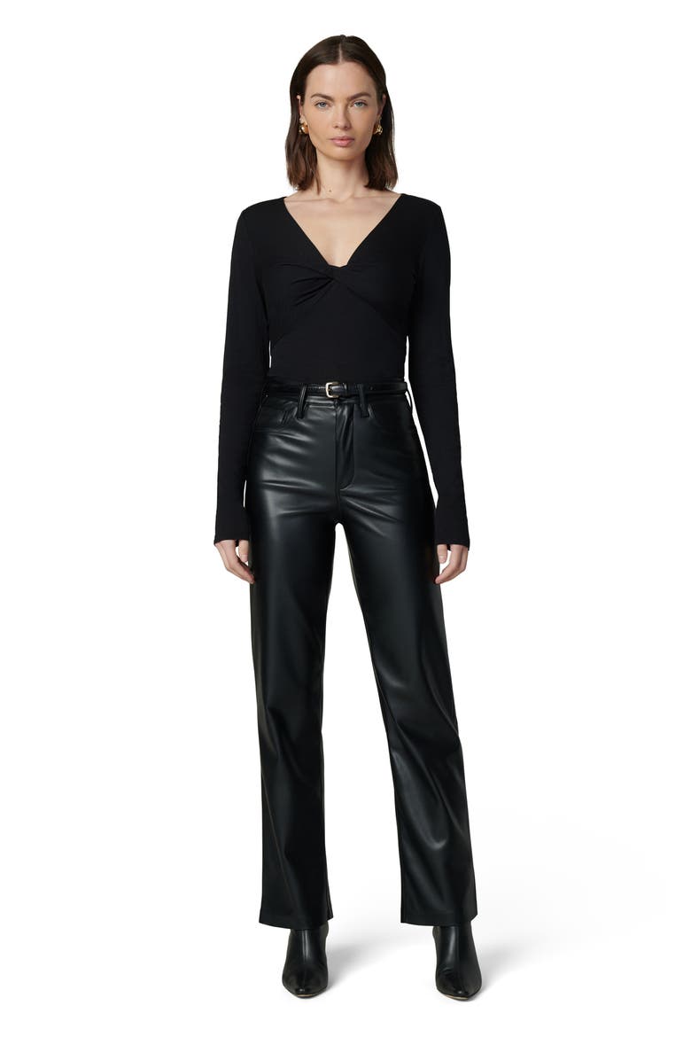 The Margot High Waist Relaxed Straight Leg Faux Leather Jeans, Alternate, color, BLACK