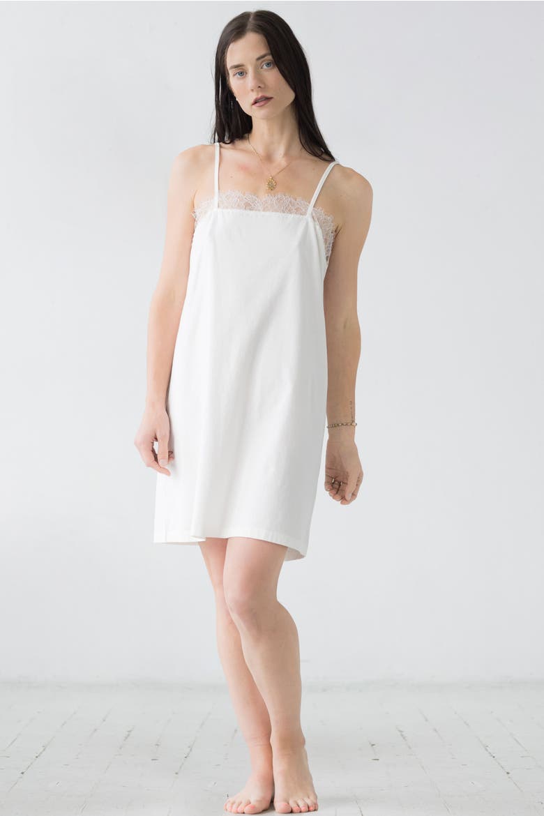 Sofia Eyelash Lace Chemise in Pima Cotton, Main, color, Soft White