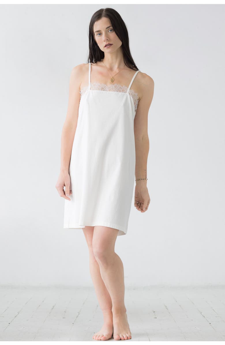 SALUA Sofia Eyelash Lace Chemise in Pima Cotton, Main, color, Soft White