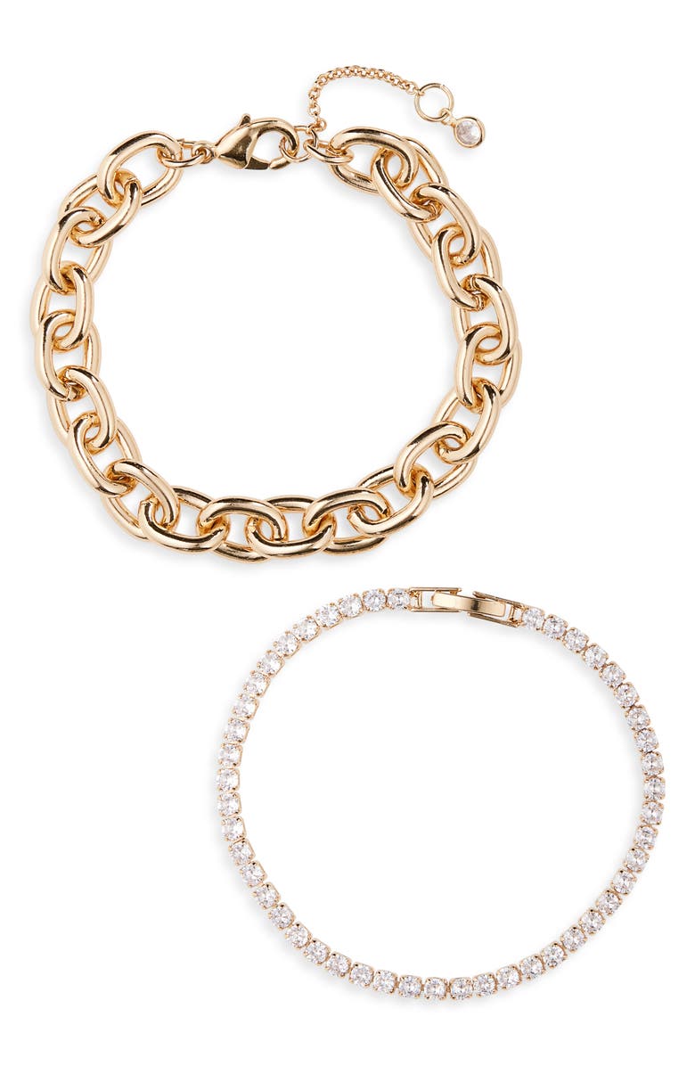 NORDSTROM RACK Oval Link & CZ Tennis Bracelet Set, Main, color, Clear- Gold