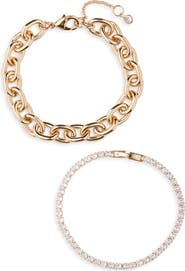 NORDSTROM RACK Oval Link & CZ Tennis Bracelet Set