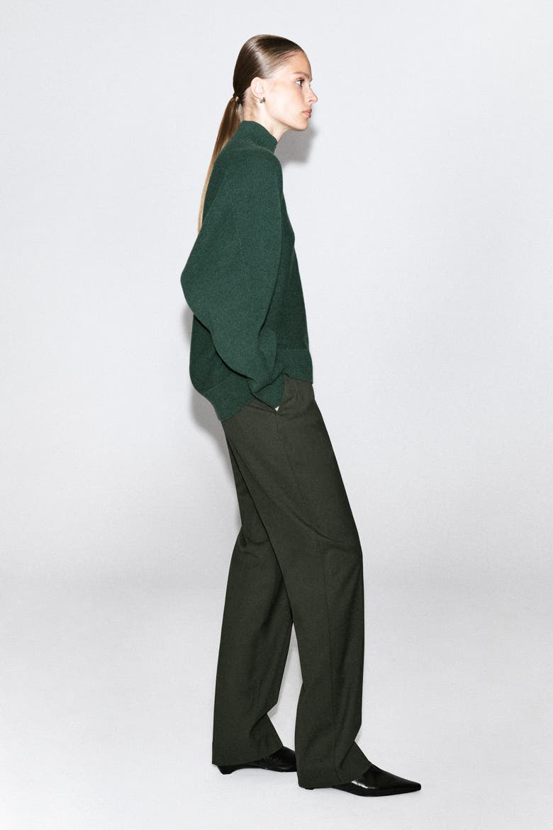 V-Detail Boiled-Wool Mock-Neck Sweater, Alternate, color, FOREST GREEN