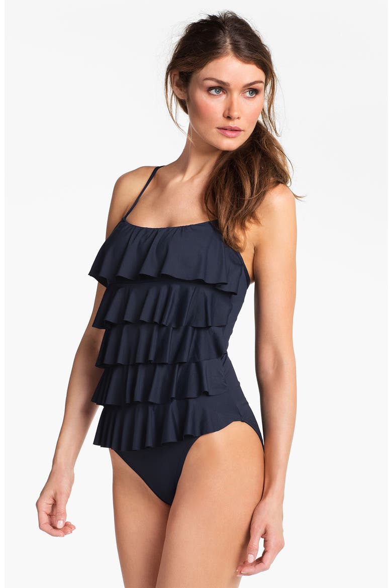 Ruffle One Piece Swimsuit, Main, color, NEW NAVY