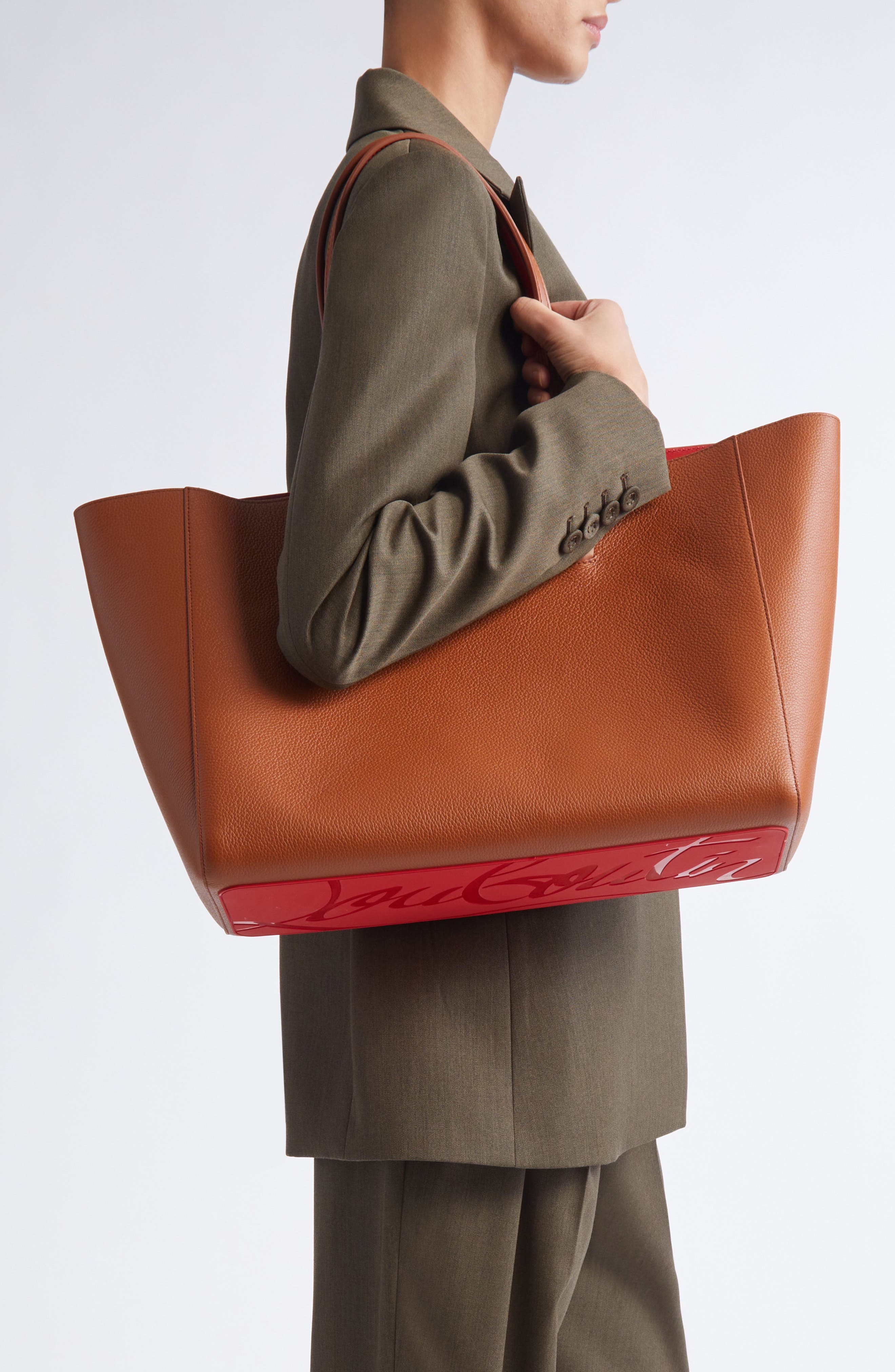 Christian Louboutin Large Cabata Soft Leather Tote Bag, Alternate, color, Cuoio/ Gold