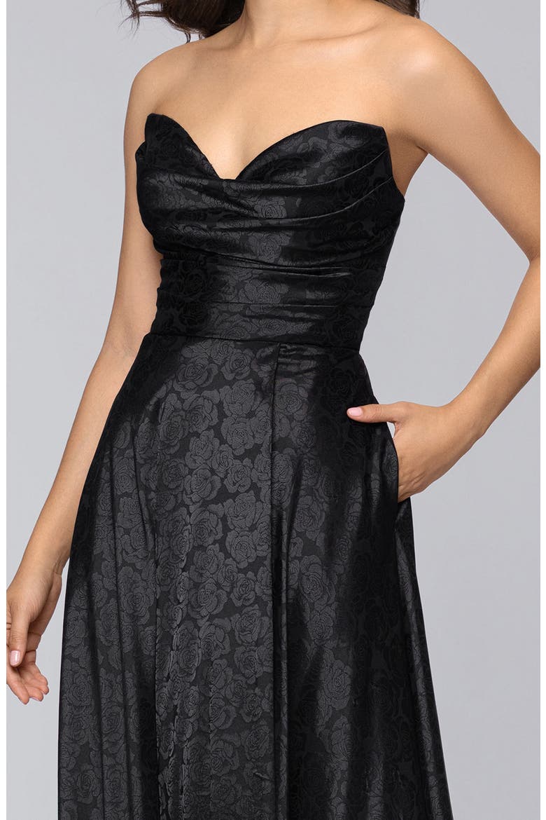 Jaquard Strapless Gown, Alternate, color, BLACK