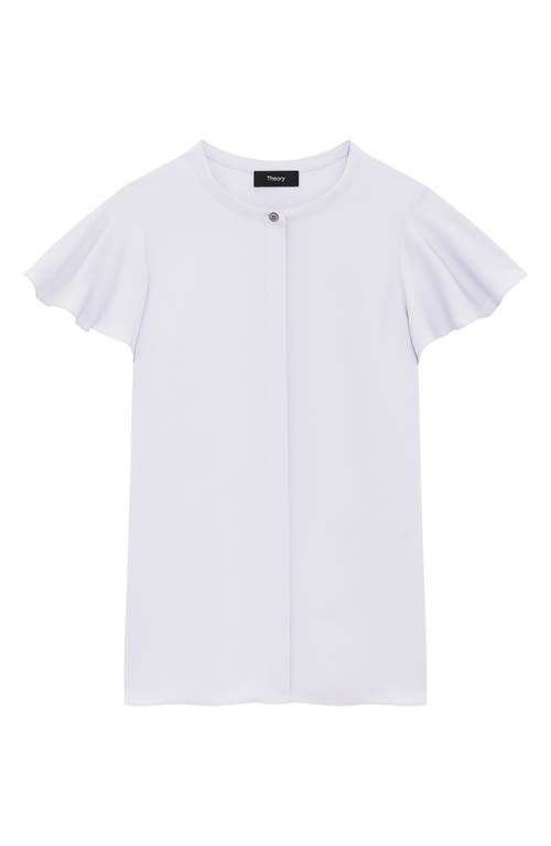 Theory Ruffle-sleeve Silk Button-front Top In Pearl Blue