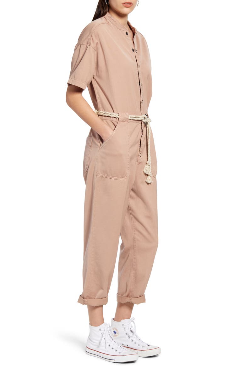 Emery Rope Tie Belt Cotton Jumpsuit, Alternate, color, SULFUR DARK SHITAKE