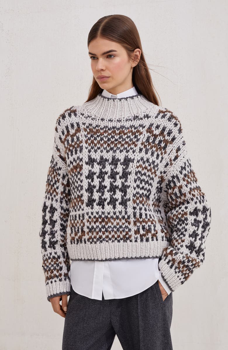 Brunello Cucinelli Prince of Wales OPERA sweater, Alternate, color, White