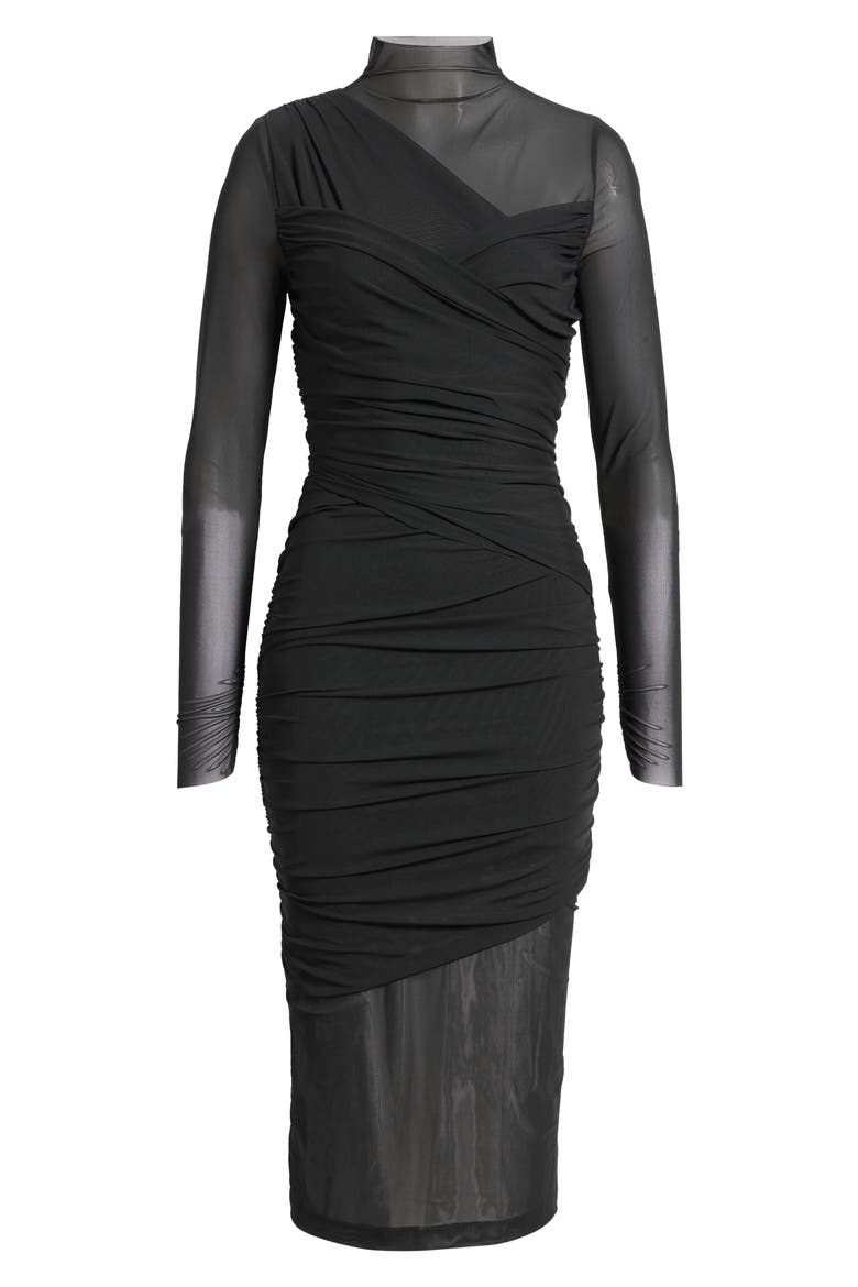 Etulia Ruched Long Sleeve Dress, Alternate, color, BLACK
